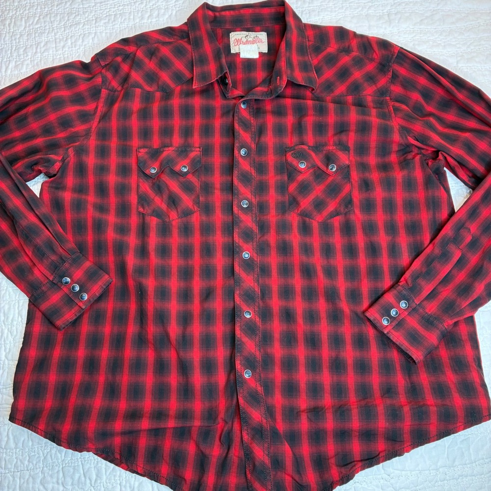 Wrangler Mens Red Black Buffalo Plaid Western Snap Shirt XXL 70s 80s Country